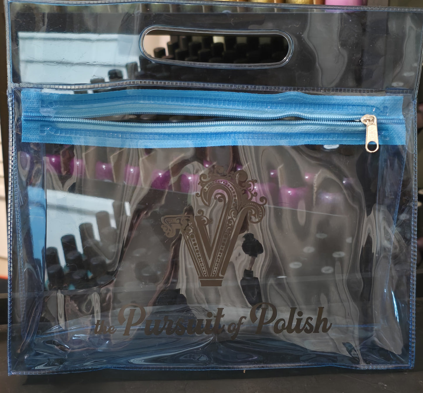 VV Blue Jelly Zip Cosmetic Bag with Handle