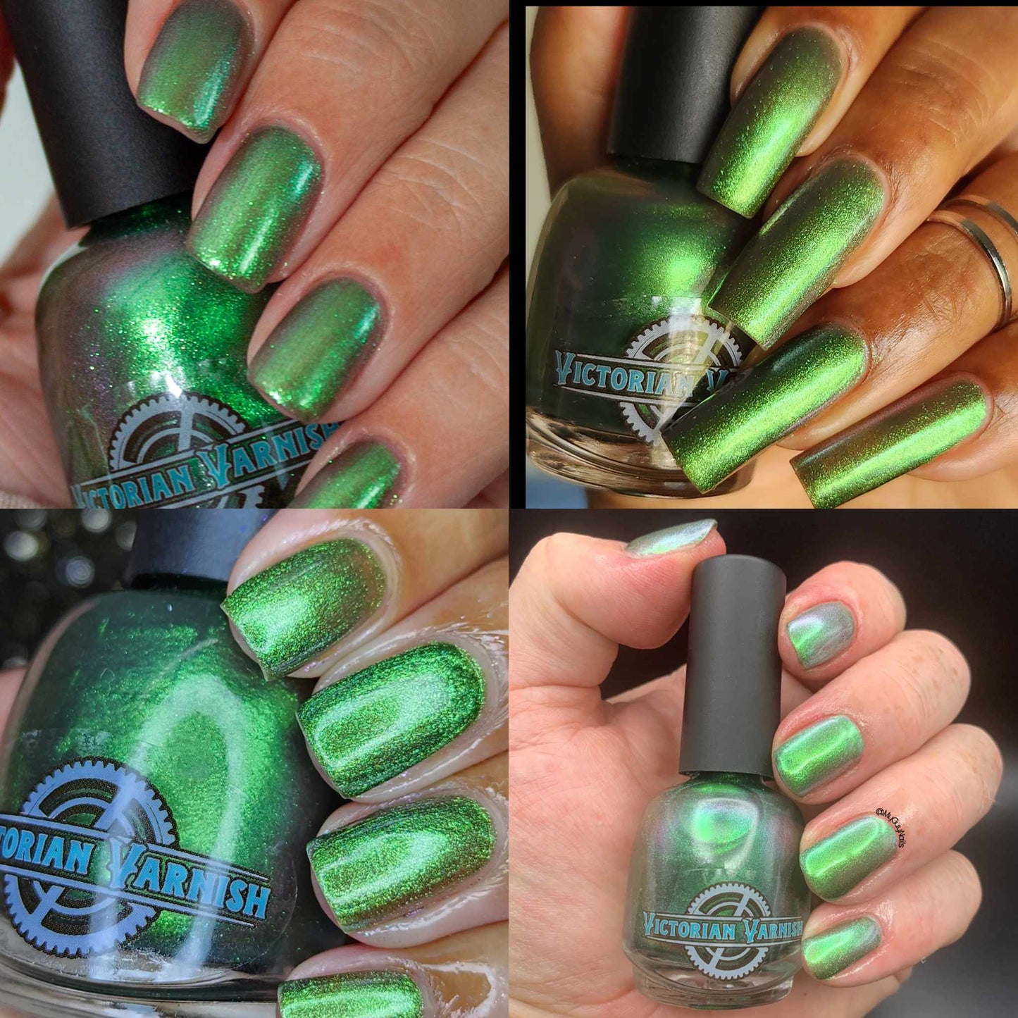 Grey Base with a purple undertone at extreme angles and emerald green twinkling shimmers Let yourself be transformed by its mysterious, alluring power and unleash your inner witch's abilities!