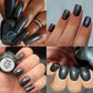 Black/almost dark gray with silver and blue twinkling shimmers that creates a unique and eye-catching look!